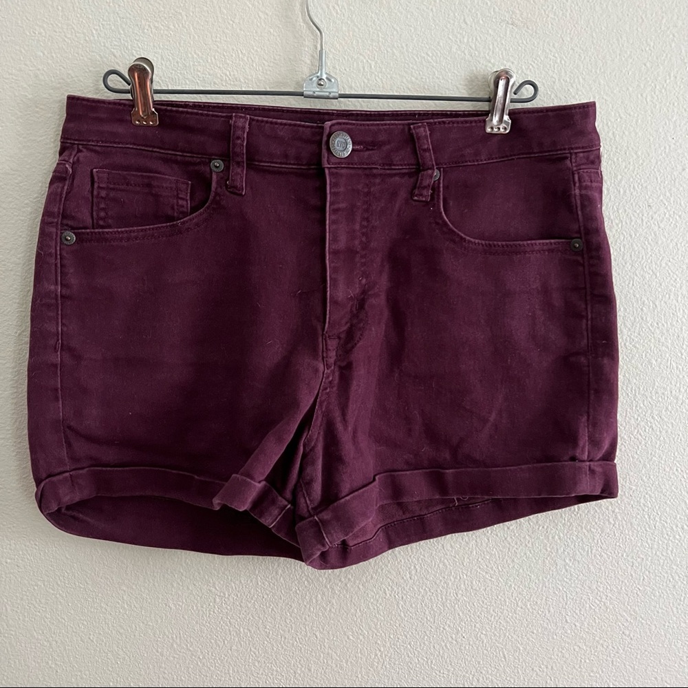 Aeropostale Midi Maroon Shorts, Soft Denim, Cuffed Hem, Size 10